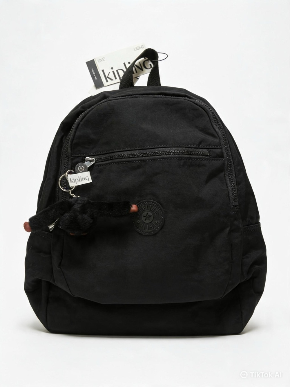 Kipling Black Nylon Mini Backpack with Monkey Keychain